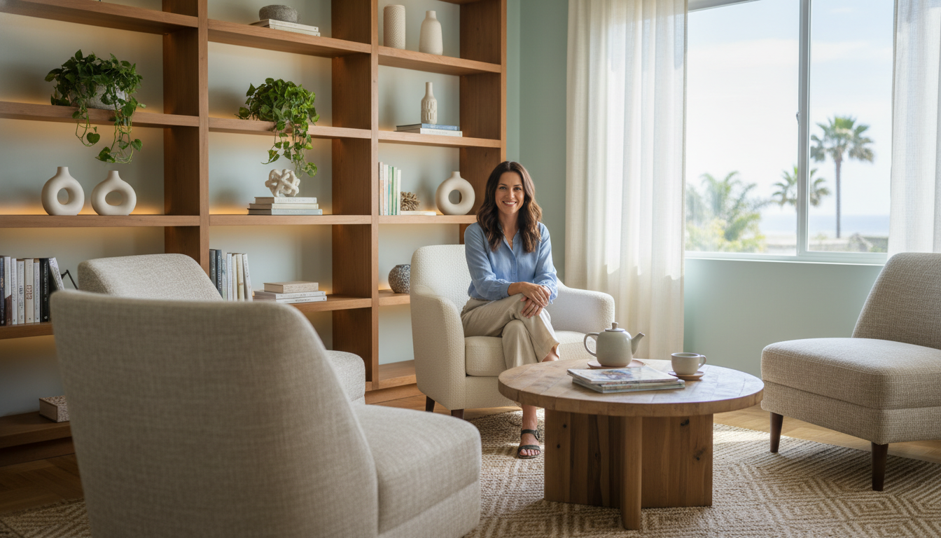 Professional therapist in her Carlsbad private practice office